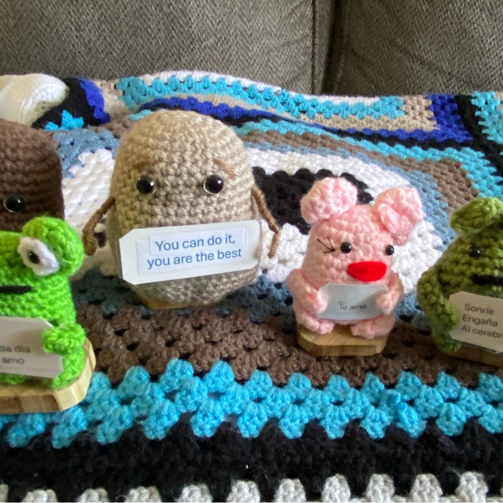 Handcrafted Crochet Small Pet Toys - Brown, Pink, Green